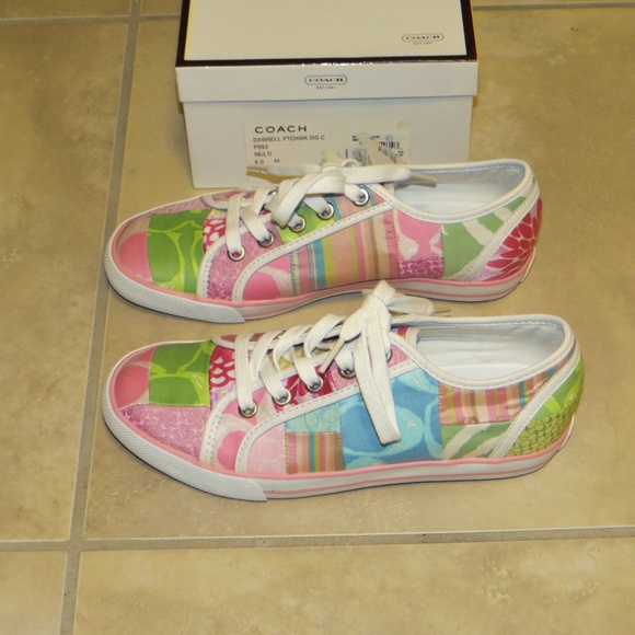NEW Coach Patchwork Sneakers Dawnell Signature C Pastels 6 - Picture 1 of 8